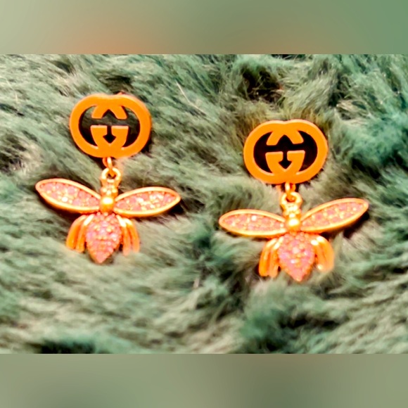 Stunning Gucci GG Logo Crystal Bee Dangle earrings - Picture 1 of 5